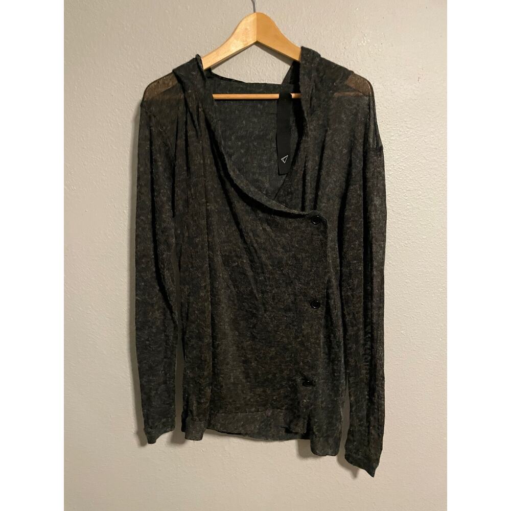 Odeur Womens Sweater Small Black Sheer Hooded Oversized Lightweight Fuzzy Grunge